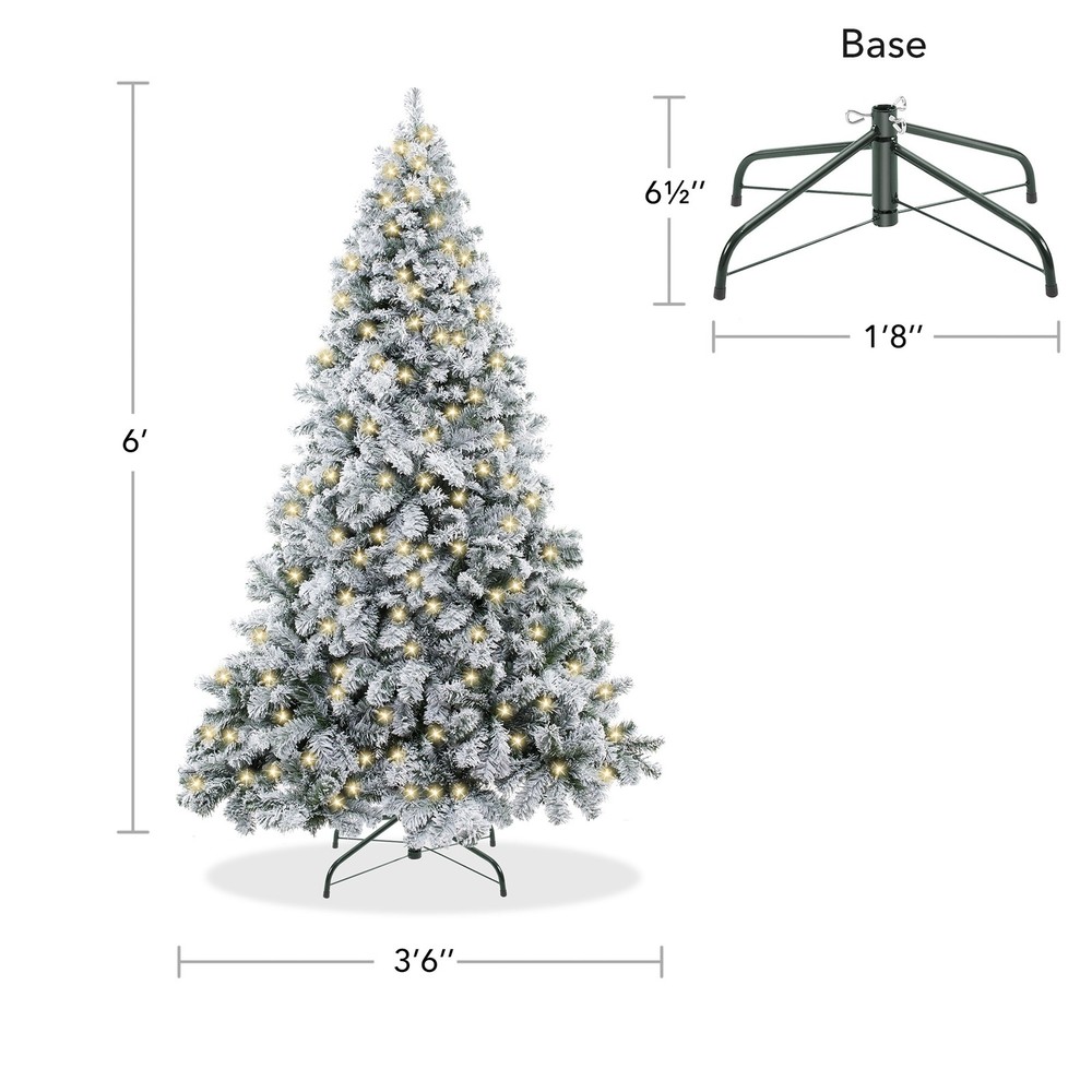 OPEN BOX - 6FT Pre-Lit Snow-Flocked Pine Artificial Christmas Tree with Stand