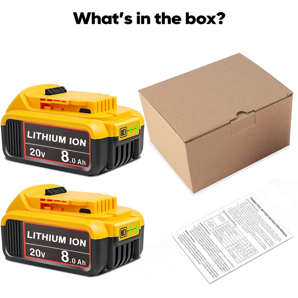 2 Pack Battery Replacement for DeWalt 20V 20 Volt 8.0Ah Max DCB200 DCB204-2