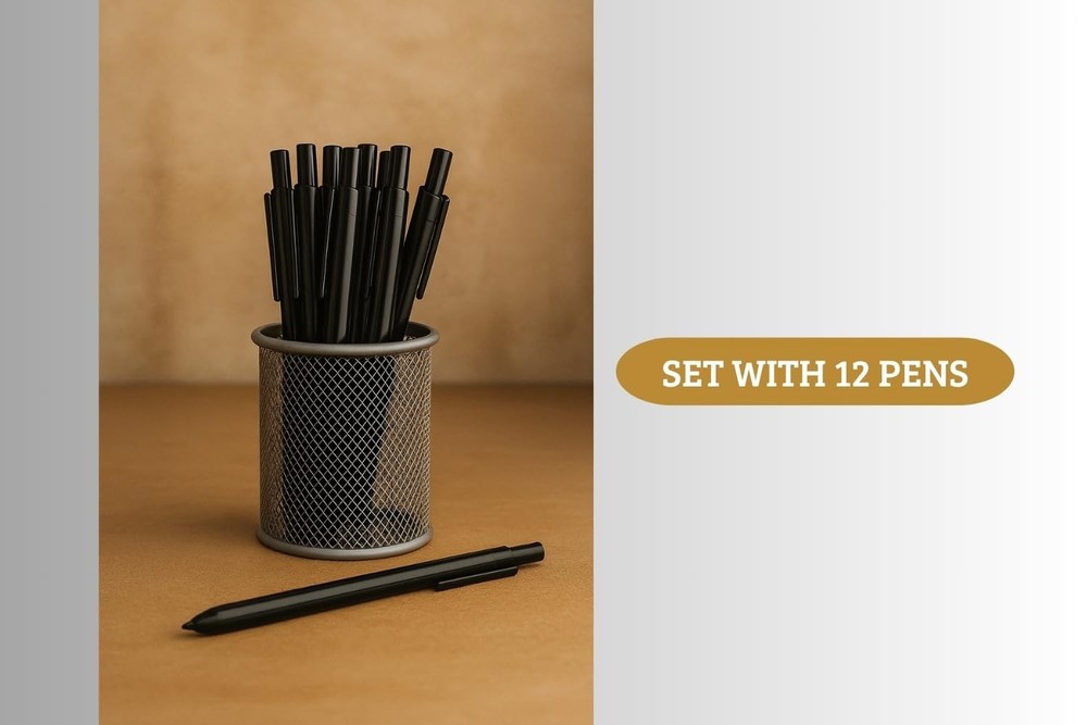 Retractable Permanent Marker Fine Point Black Quick Dry Multi Surface 12 PC