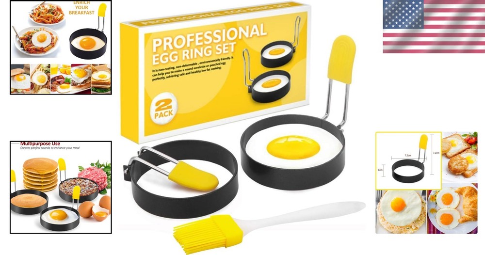 2 Pack Non-Stick Egg Rings with Anti-Scald Handle - Elegant Breakfast Essentials
