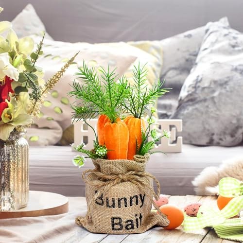2PCS Easter Carrot Decorations, Spring Farmhouse Decor with Burlap