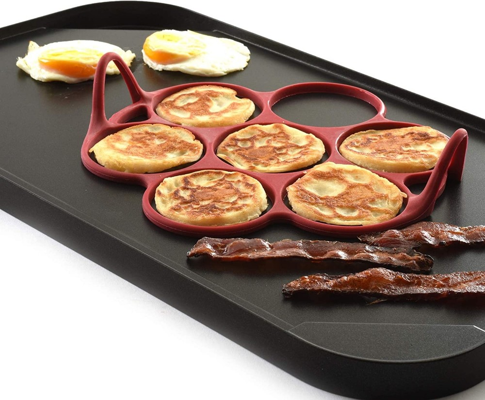 Norpro Silicone Silver Dollar Pancake/Egg Ring, 7 Count - Red (2-Pack)