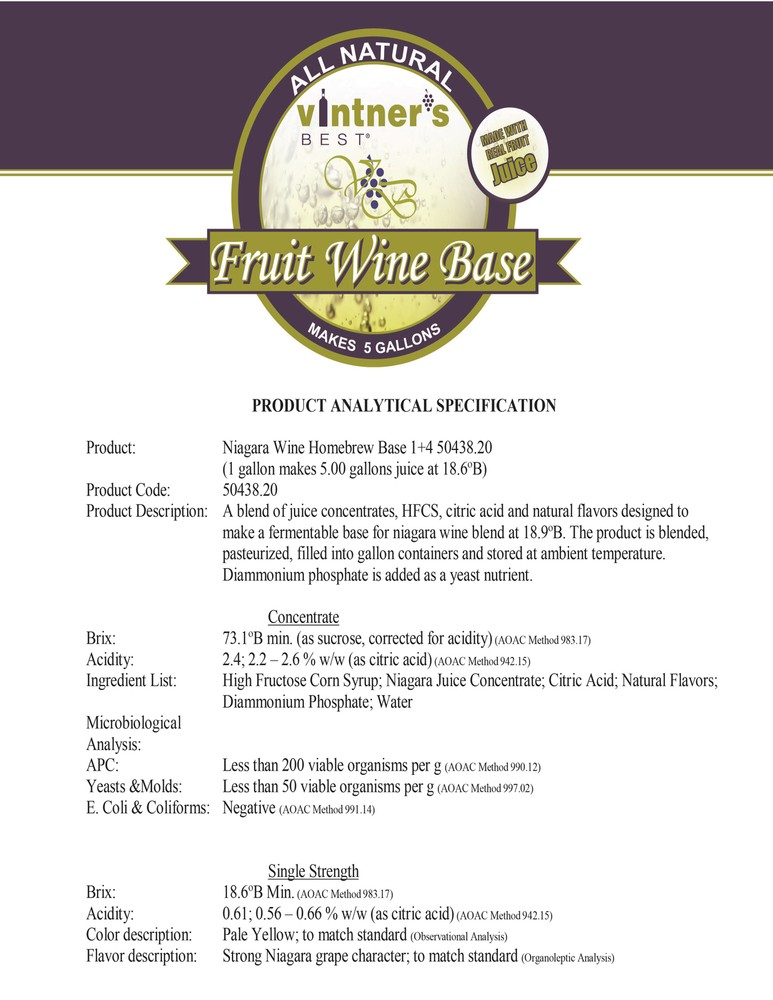 Vintner's Best Niagara Fruit Wine Base-128 oz. Jug