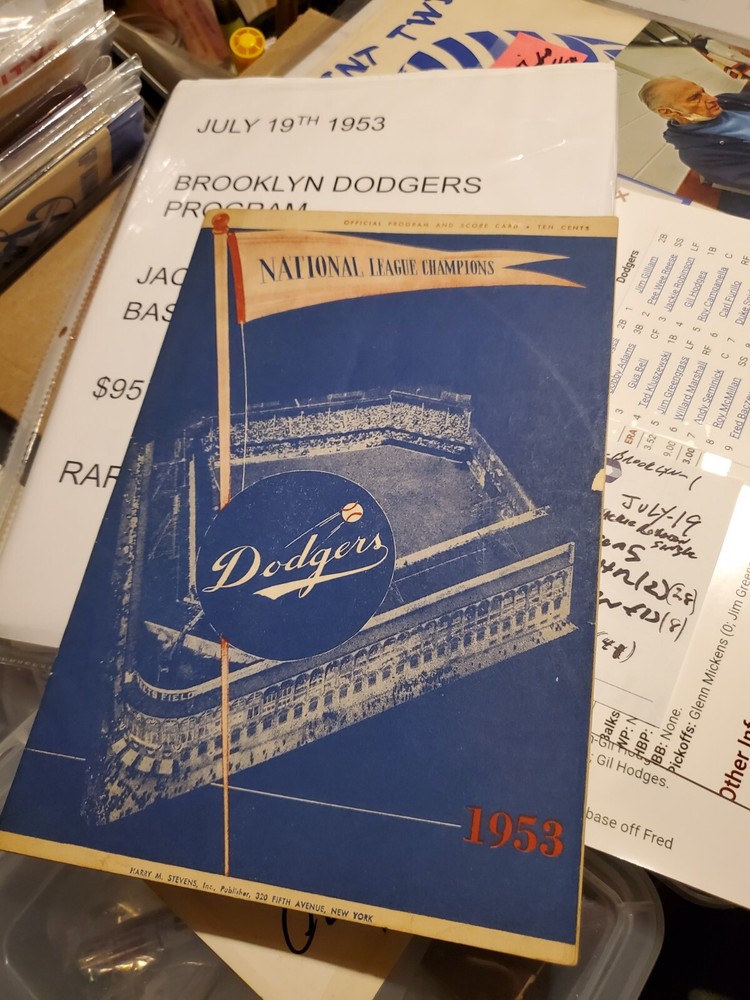 1953 Brooklyn Dodgers Program Jackie Robinson Base Hit Rare Vintage