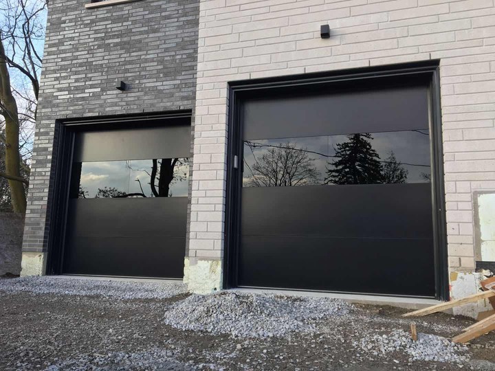 Modern Black Magic • Flush Panel Insulated Garage Door w/ Frameless Glass Panel