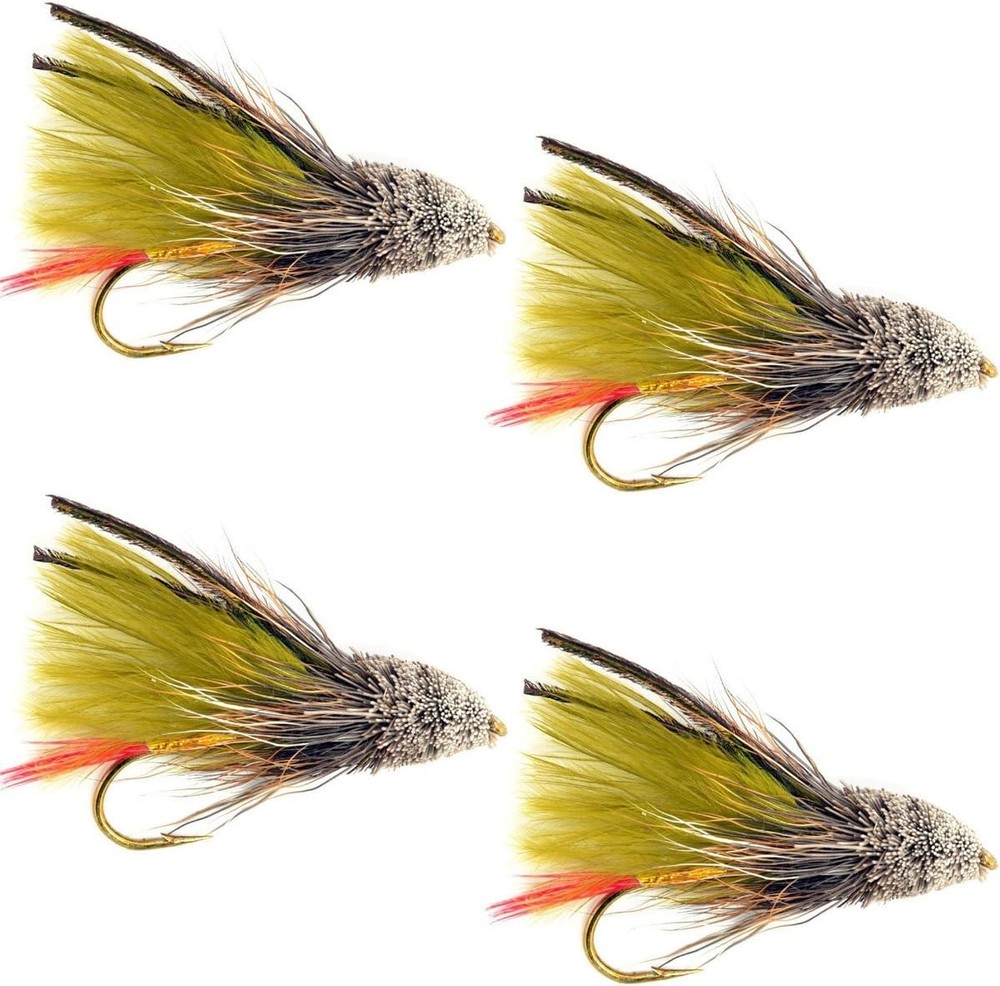 Olive Marabou Muddler Minnow Streamer Fly - 4 Flies - Size 8