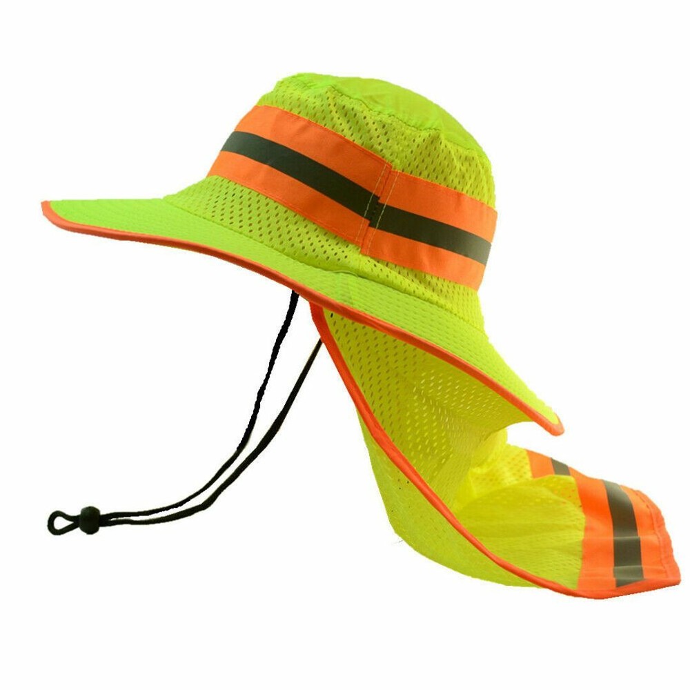 Construction Soft Hat Sun Shade Reflective Stripe Neck Shield Wide Brim Yellow