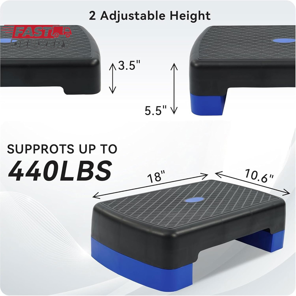 Fitvids Aerobic Step Platform Trainer with Adjustable 2-Level Risers, 400 Pound