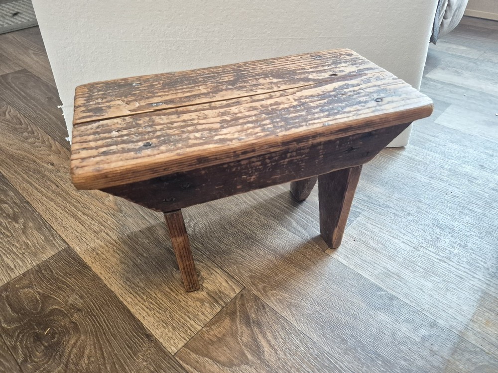 antique wood milking stool