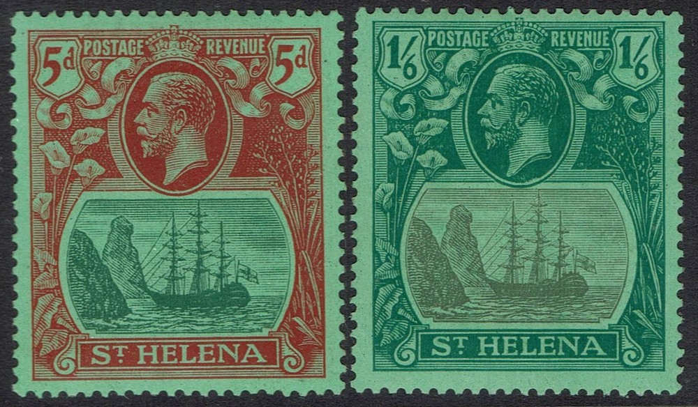 ST HELENA 1922 KGV SHIP 5D AND 1/6 WMK MULTI SCRIPT CA