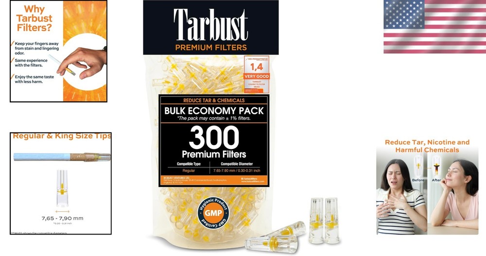 Tarbust 300 Cigarette Filters That Remove Tar and Chemicals, Reusable Filter Tip