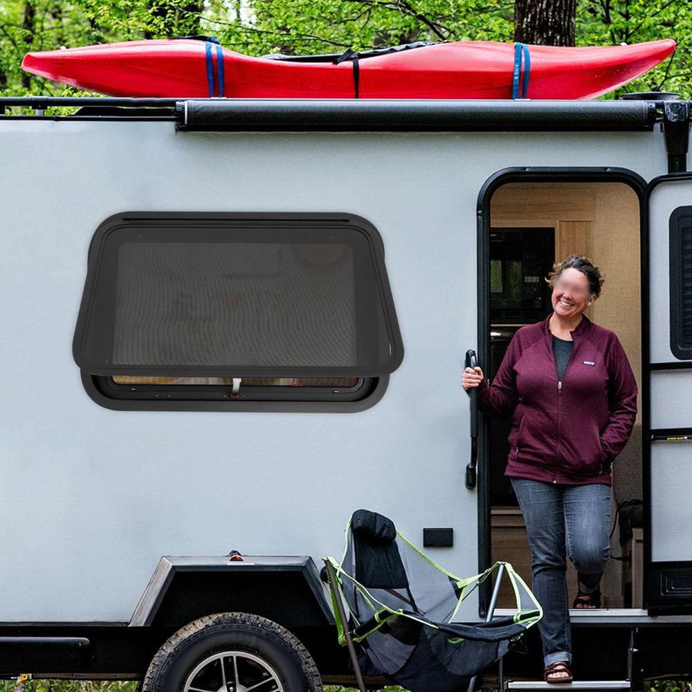 30"x20" RV Exit Window w/Screen & Trim Ring Tempered Glass Window Camper Trailer