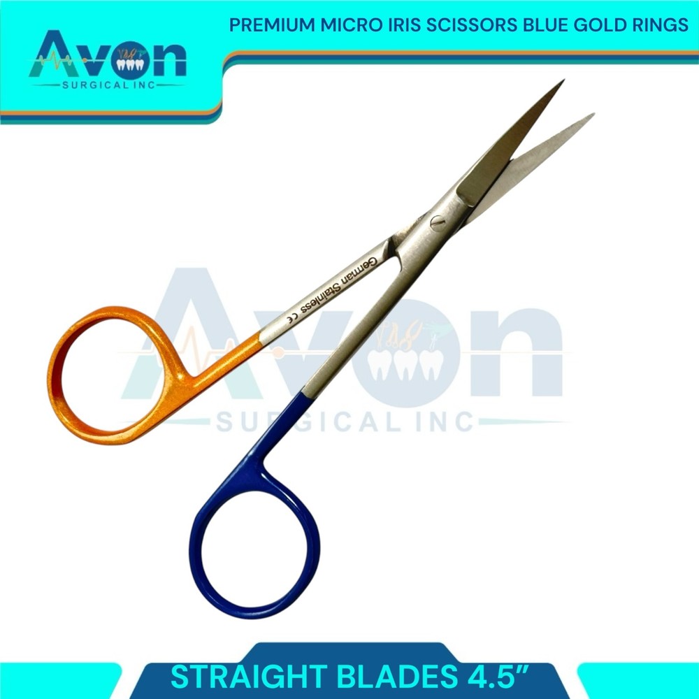 Straight-Tiped Multi-Color Iris Scissors 4.5" Gold/Blue Handle - Sharp - 1pc
