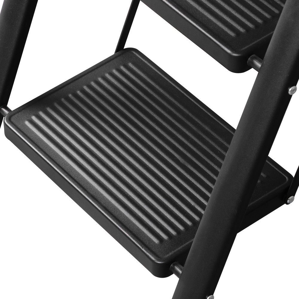 Small Step Three Step Ladder Sturdy Steel Alloy Construction 330 Lbs Black