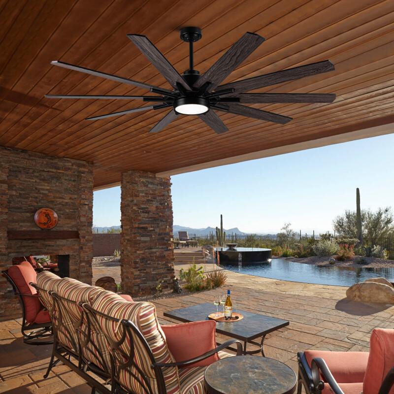 Modern 72 in Ceiling Fan with LED Light, Remote Control, 10 Blades, Black