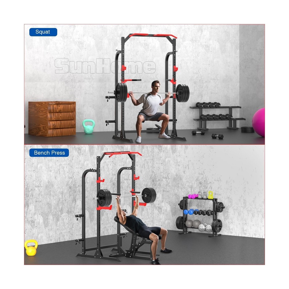 SunHome Power Cage Squat Rack, Power Rack with Pulley System, Adjustable Cabl...