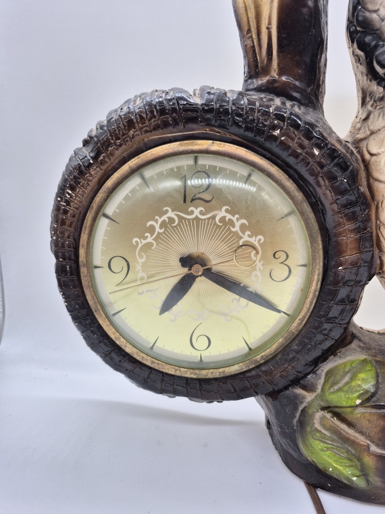 LARGE VINTAGE CHALKWARE OWL CLOCK