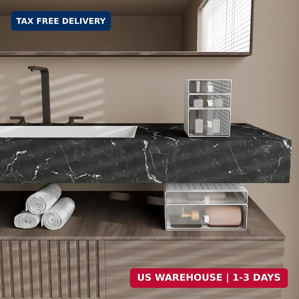 Desk Organizer Set, White & Clear Stackable Dustproof Storage Boxes for Desktop,