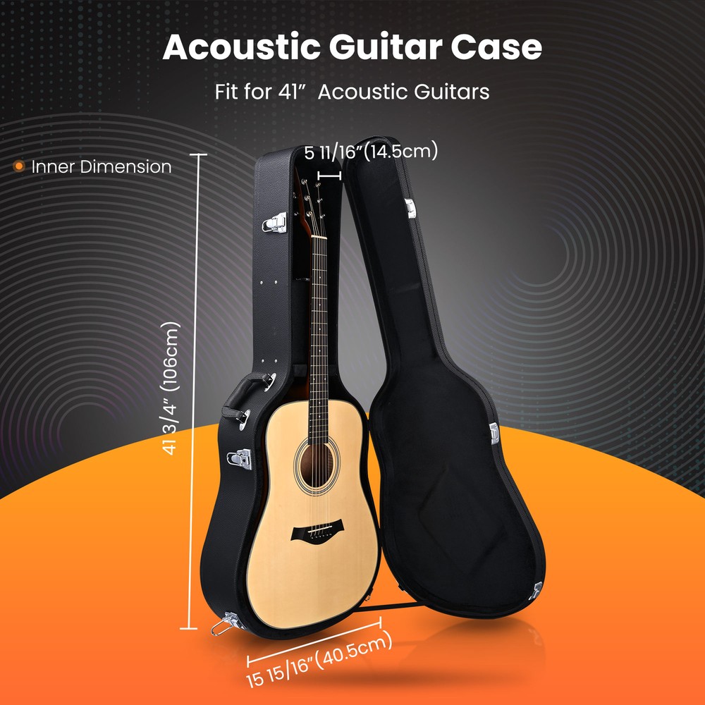 Acoustic Guitar Hard Case Wooden Hard Shell Carrying Case Lockable