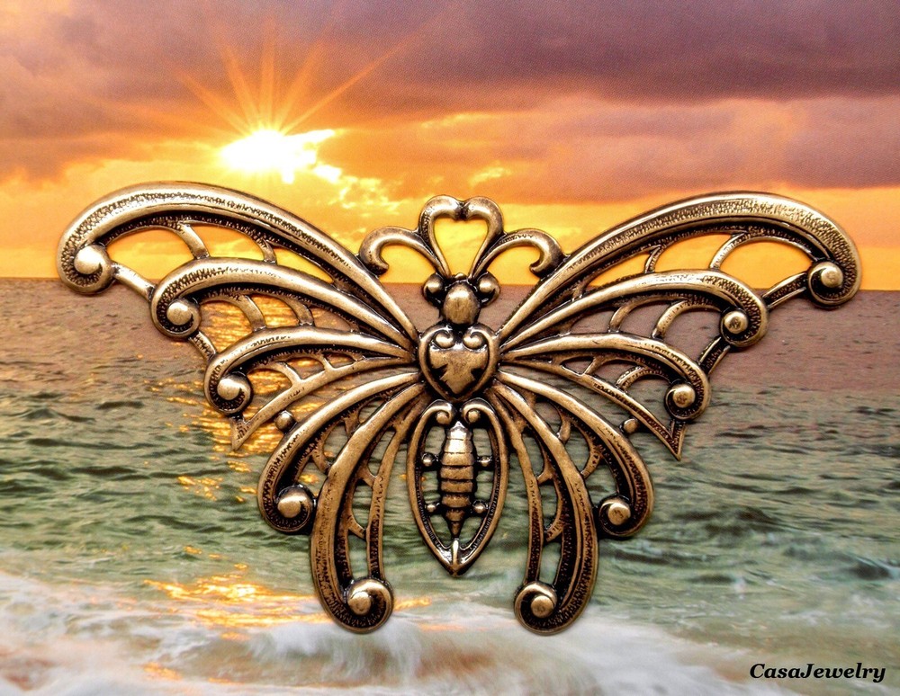 #1882 BEAUTIFUL EXTRA LARGE ANTIQUED GOLD BUTTERFLY - 1 Pc
