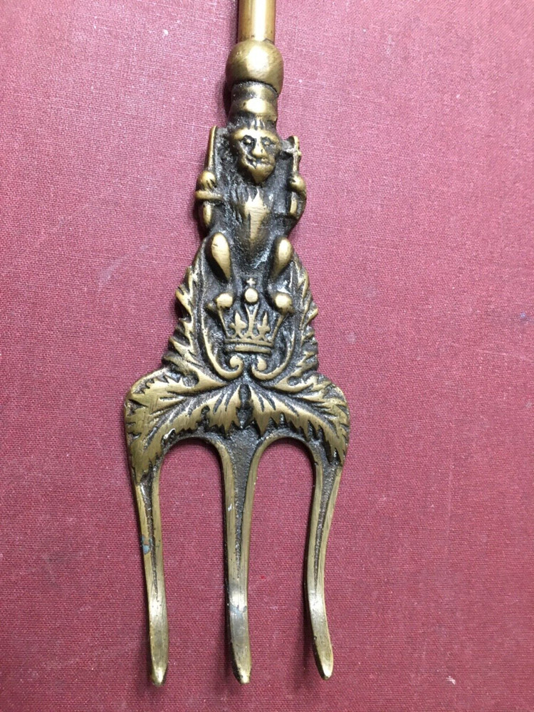 Vintage Unique 21" Victorian Brass Fireplace Tool W/ Forked Deadhead Claw