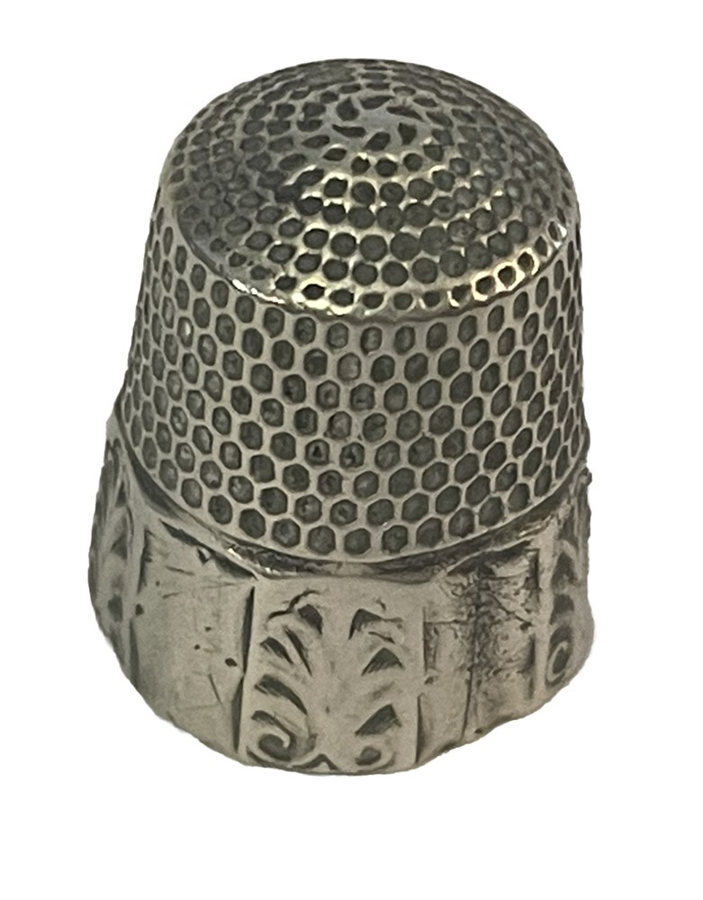 Victorian Era Etched STERLING SILVER Thimble SIGNED - CJ Sz 9 🌺🌺