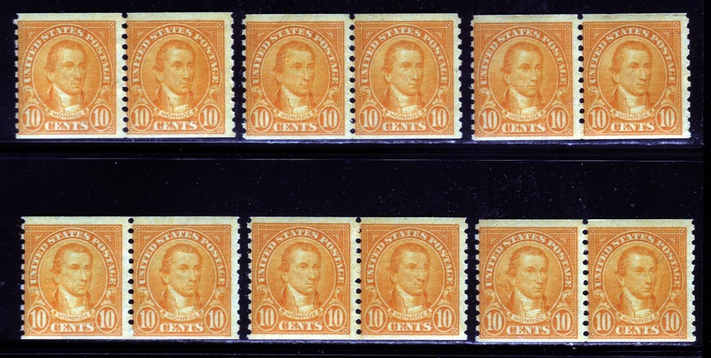 #603** JAMES MONROE PAIR. UNUSED with VARIOUS FAULTS. SCV $3.50-$7