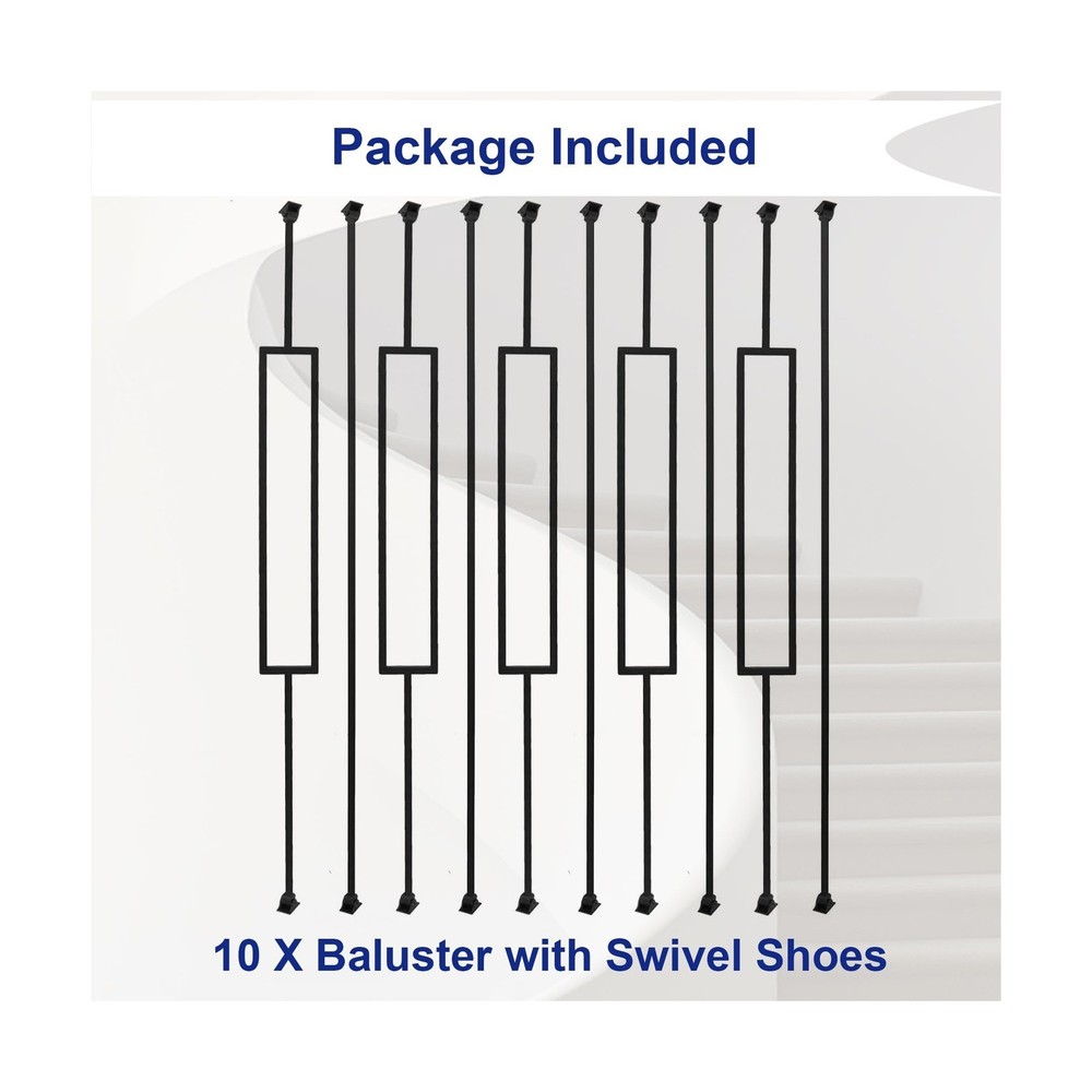 10-Pack Iron Balusters Staircase Rectangular Hollow Stair Spindles Square Cra...