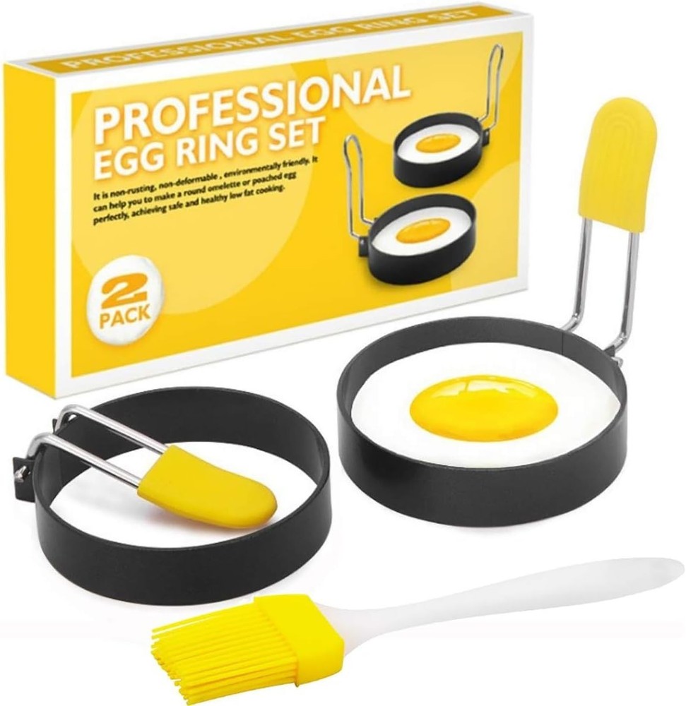 2 Pack Non-Stick Egg Rings with Anti-Scald Handle - Elegant Breakfast Essentials