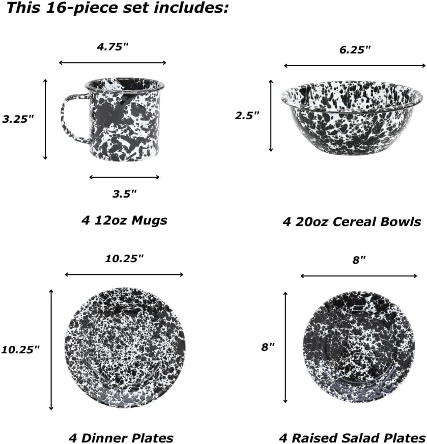 Turquoise/White Splatter Enamelware Starter Set - 16 Pieces
