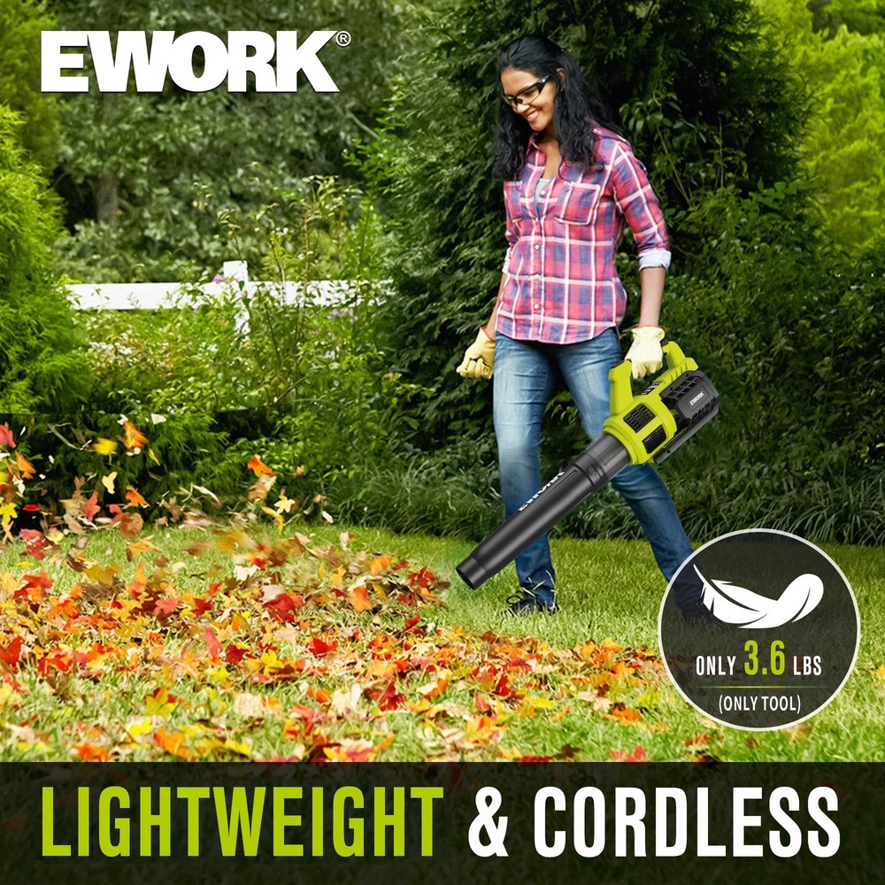 EWORK 21V Cordless Leaf Blower, Powerful Turbo Mode & 550 Green