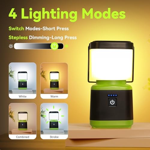 Camping Lantern Rechargeable, Stepless Dimming LED Lantern, Green-1 pack