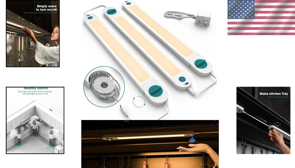 Slim Profile Under Cabinet LED Lights - Dimmable & Motion Activated 3 Pack