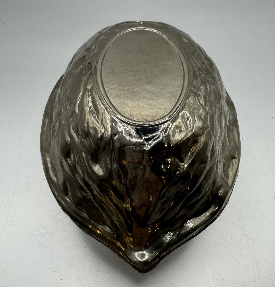 Vintage Walnut Shaped Silver Toned Metal Hinged Nut Cracker 5”