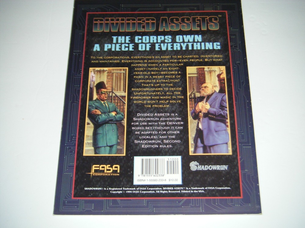 Shadowrun "Divided Assets" RPG Book by Tom Dowd 1994 FASA