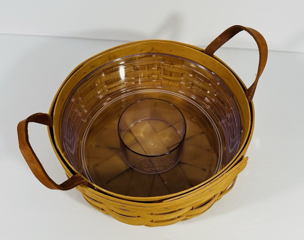 Longaberger Gathering Darning Basket Hard Plastic Insert 2001 Leather Handles