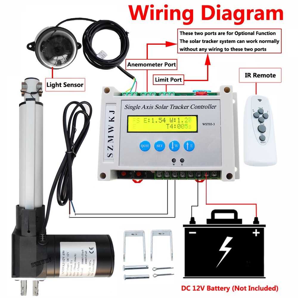 6000N DC 8" Linear Actuators &Controller DIY Single Axis Solar Tracker Sun Track