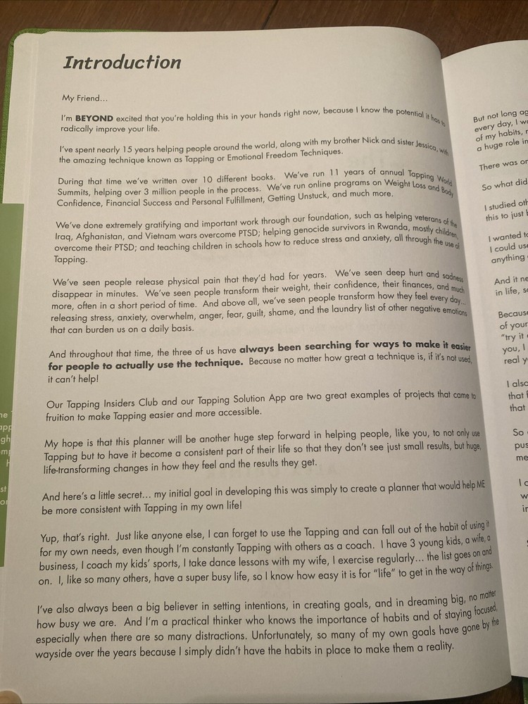 The Tapping Solution Planner Journal by Alex Ortner Green Diary EFT Notebook