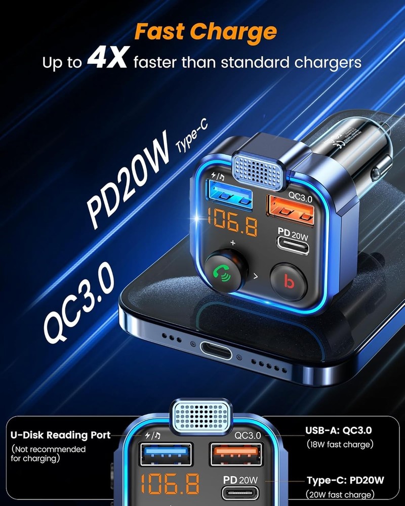 Bluetooth FM Transmitter: 20W Fast Charger & Ultimate Audio Experience