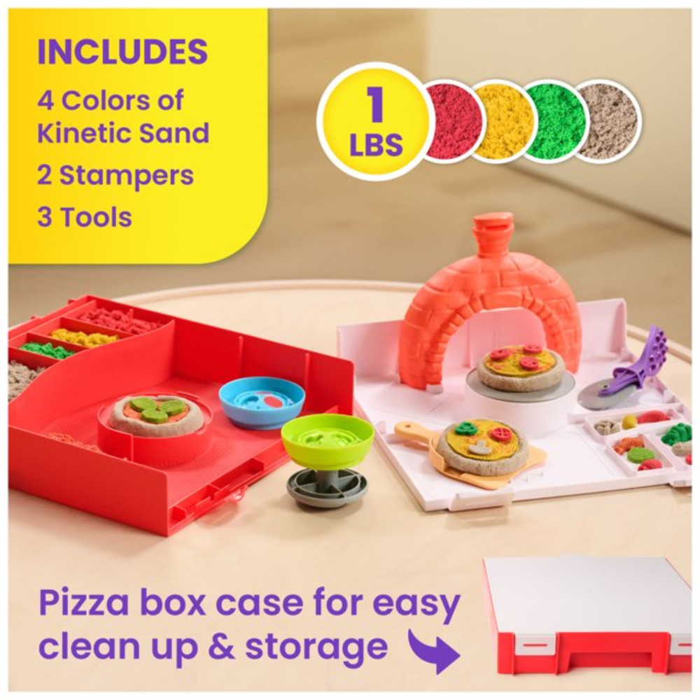 Squish Pizza Activity Play Set With 1lb Play Sand & 5 Tools Kids Love Assembling