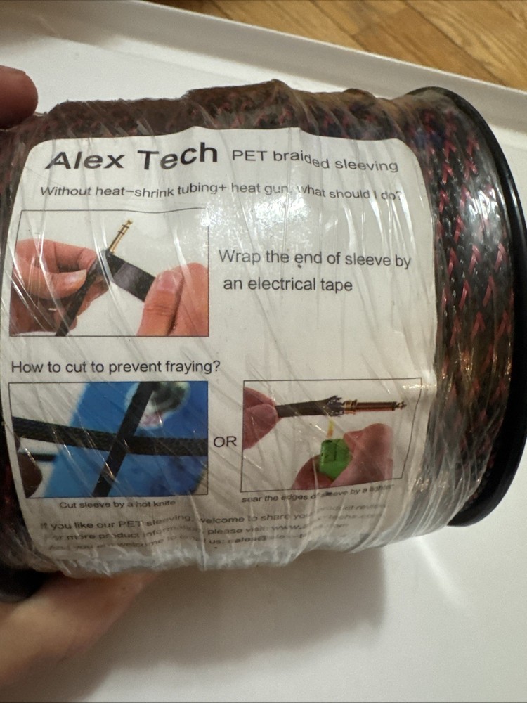 Alex Tech 1" x 100ft Expandable Braided Sleeving for Cable Management Black/Red