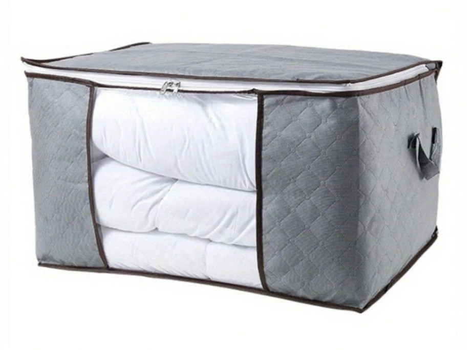 1pc Large Quilted Storage Box – Zippered Fabric Container w/ Handle - NEW