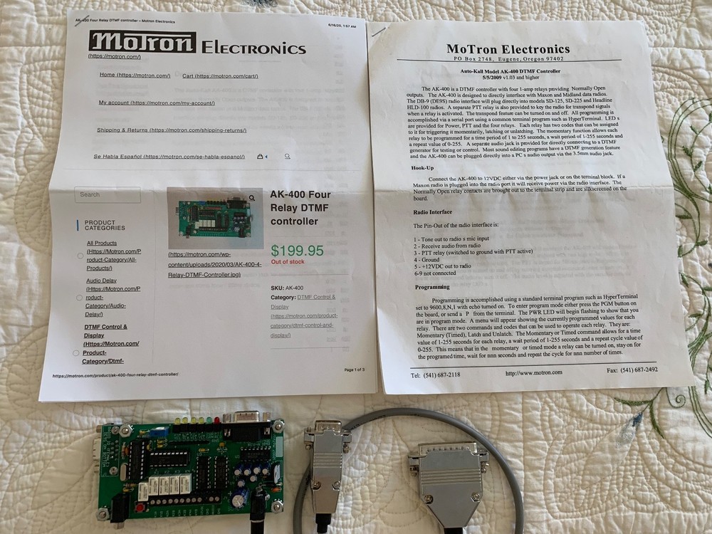 MOTRON ELECTRONICS AK400 DTMF RELAY CONTROLLER