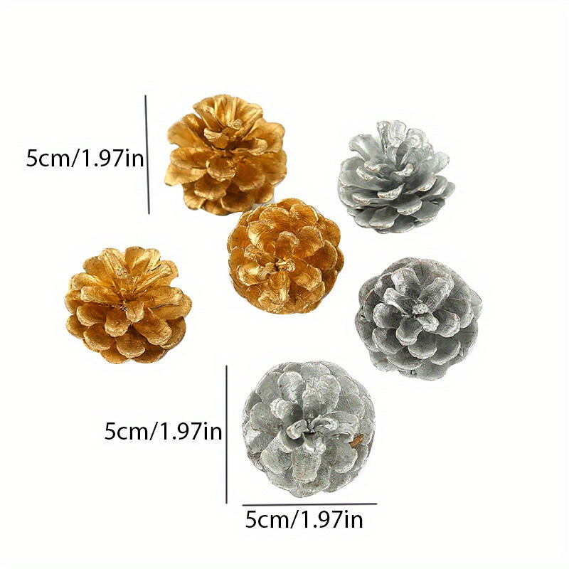 7pcs Holiday Time Mini Pinecone Ornaments Glitter Sparkle Silver Winter Decor