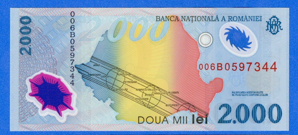 Romania 2000 Lei 1999 P-111b UNC Polymer Banknote - Solar Eclipse