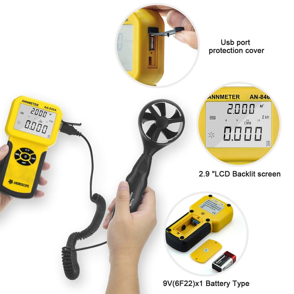 AIOMEST Precise CFM Meter Handheld AI-846A Anemometer Without PC-Software