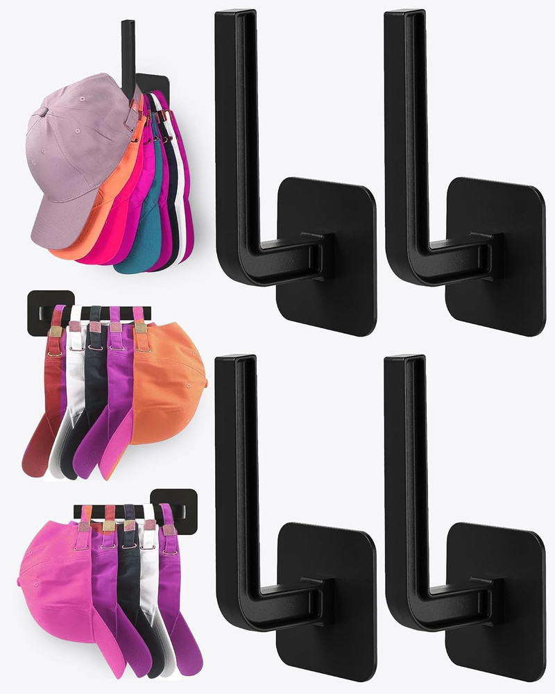 Hat Rack for Hat Storage (4-Pack), Multi-Purpose Hat Organizer, Strong Adhesive