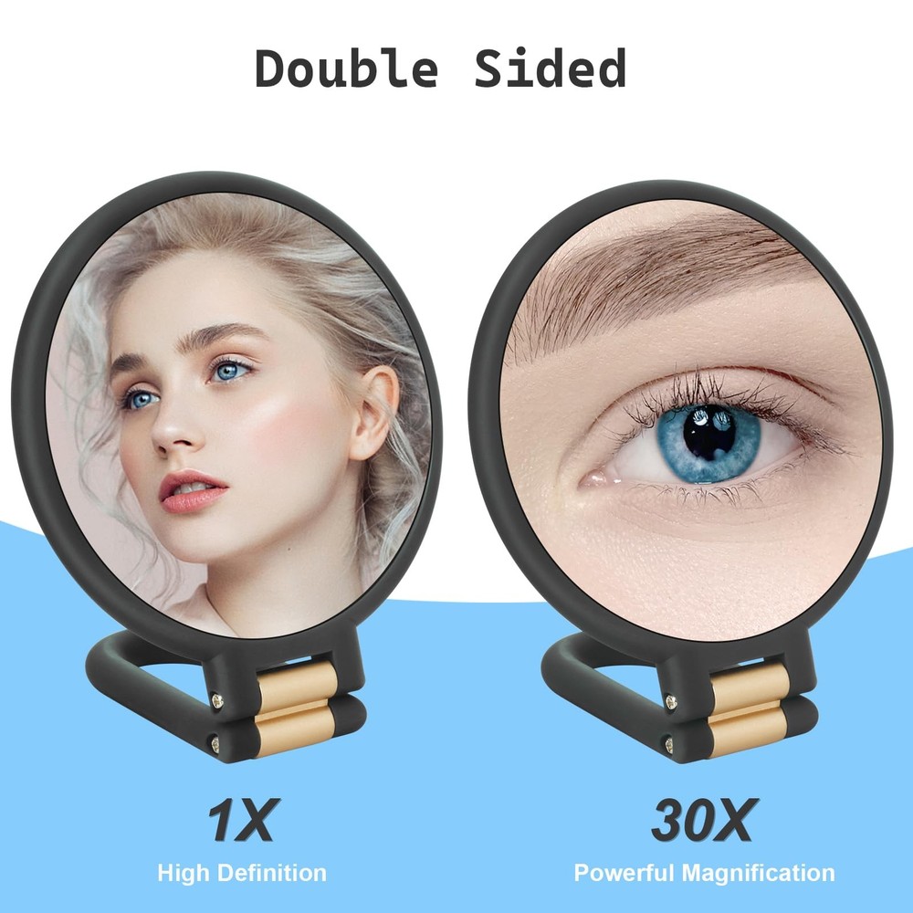 30X Magnifying Mirror Travel Hand Mirrors with Handle - Double Side Handheld