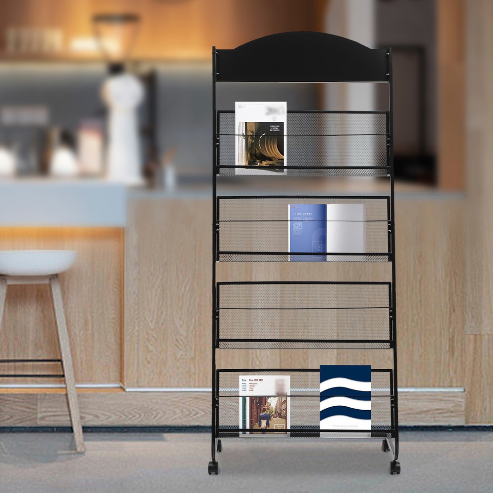 4-Layer Floor Standing Magazine Rack Suitable for Display Brochures or Documents