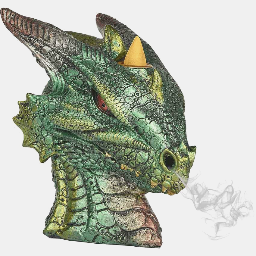 Green Dragon Bust 2976 Backflow Cone Incense Burner 6" H